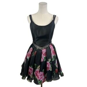 Madison James Floral Mini Dress Party‎ Cocktail Black Pink Size 8